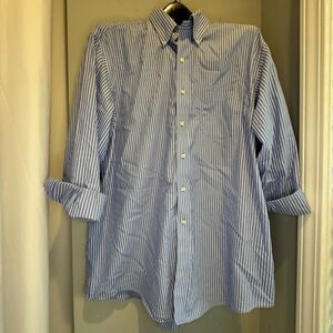 Brooks Brothers 346 Blue & Wht Dress Shirt Size 17 100% Cotton Button Down XL